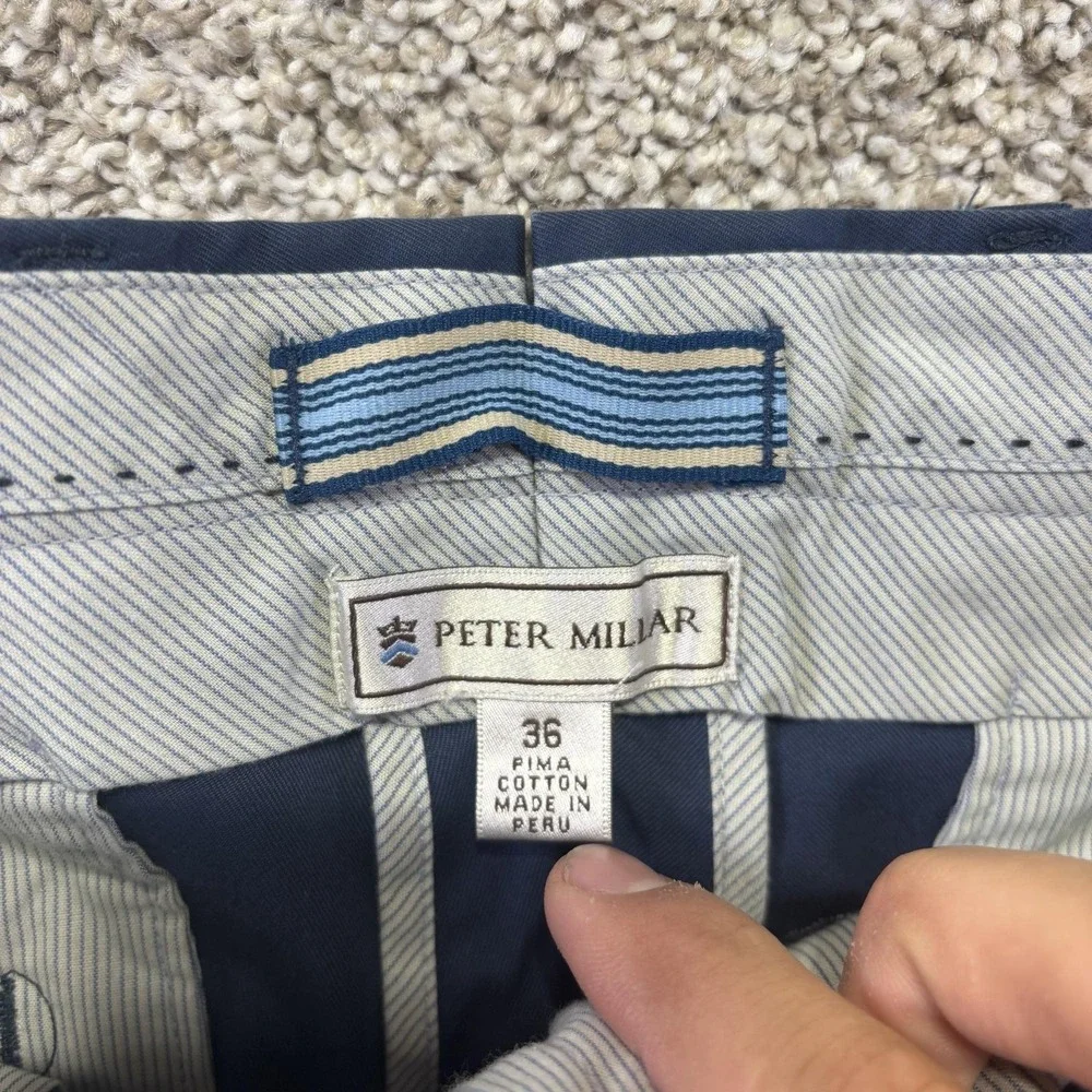 Peter Millar Shorts Mens 36 Blue Solid Pima Cotton Chino Casual Summer 9 Inseam